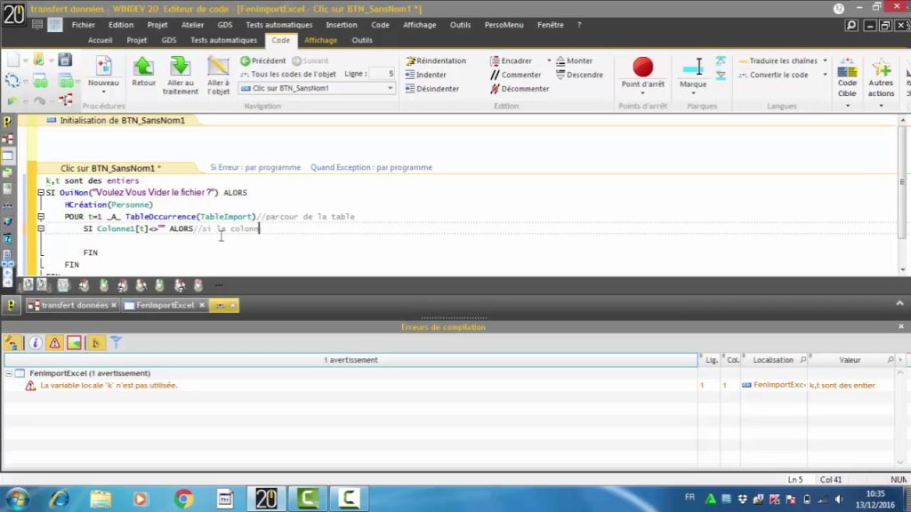Importation données excel